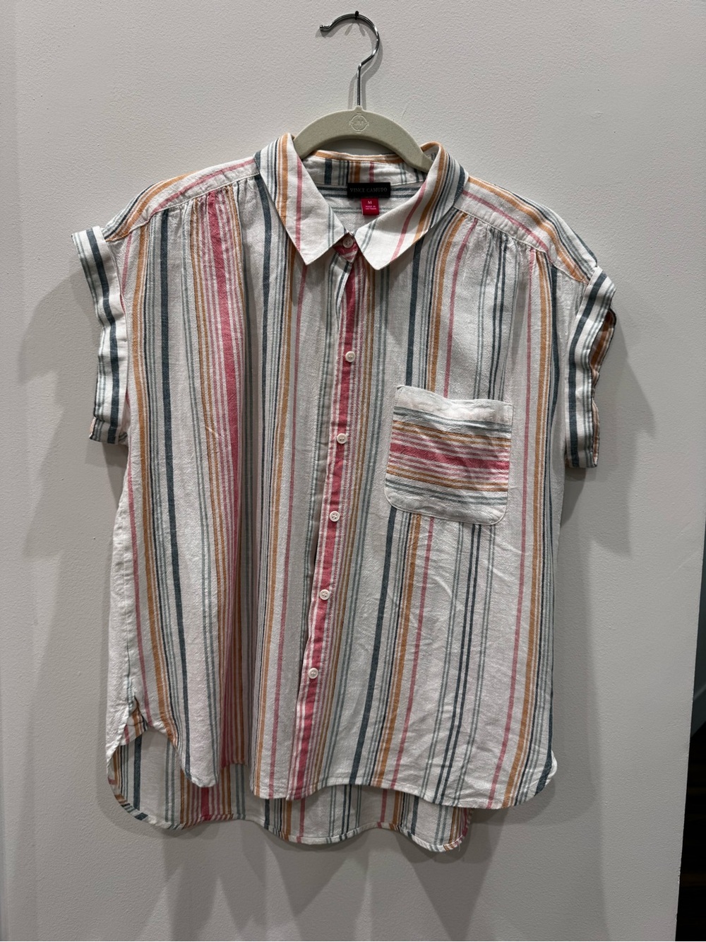Vince Camuto Striped Short-Sleeve Button-Up Shirt - Multicolor Size M